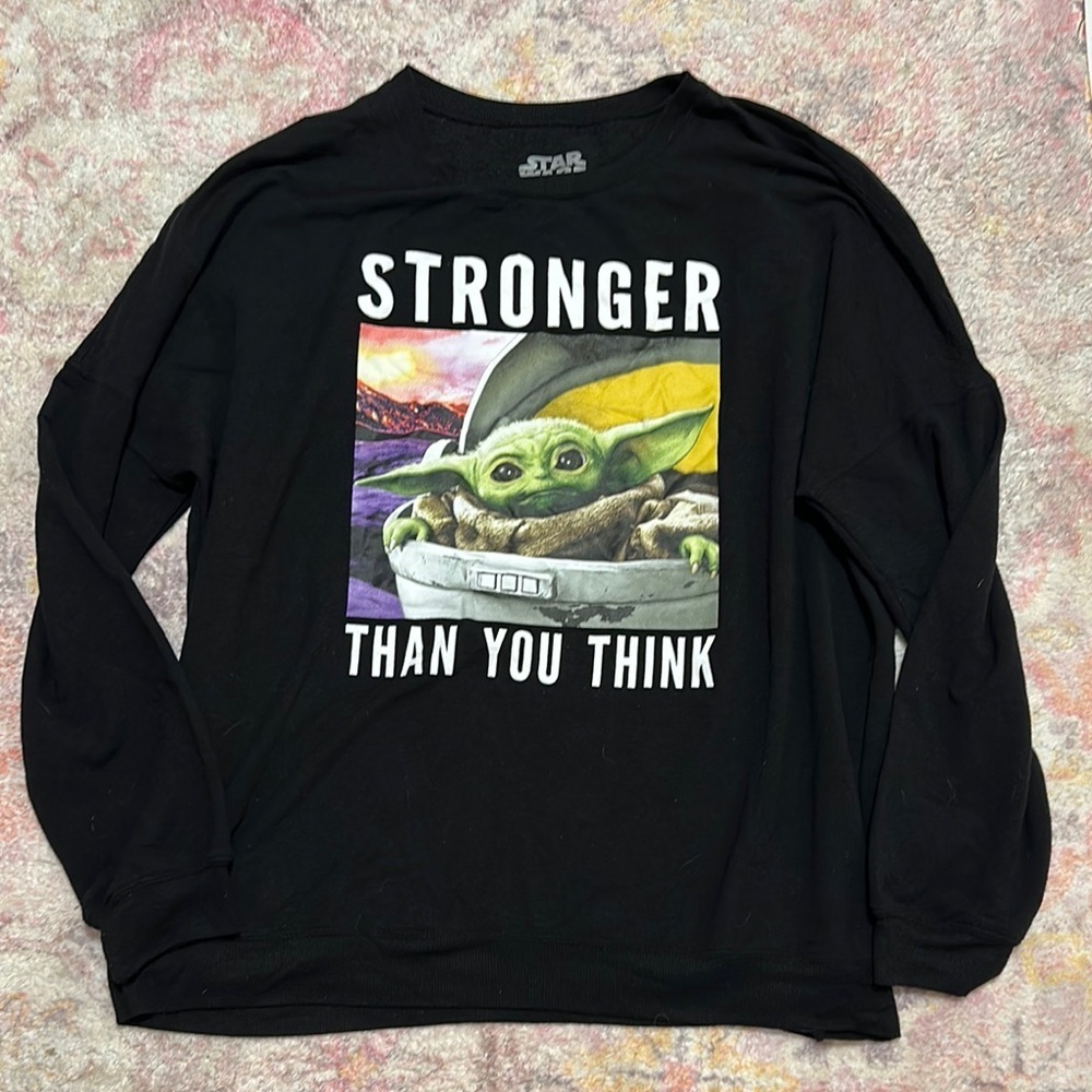 Star Wars Mandalorian Women’s Black Baby Yoda Sweatshirt, XL